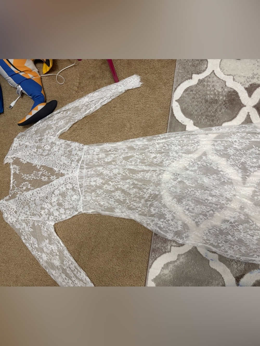 Victoria's Secret White Lace Long Sleeve Sheer Chemise